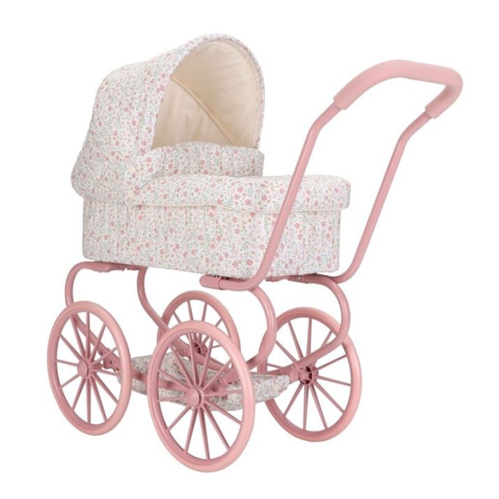 Carrito con capazo muñecas metal flores - Little Dutch
