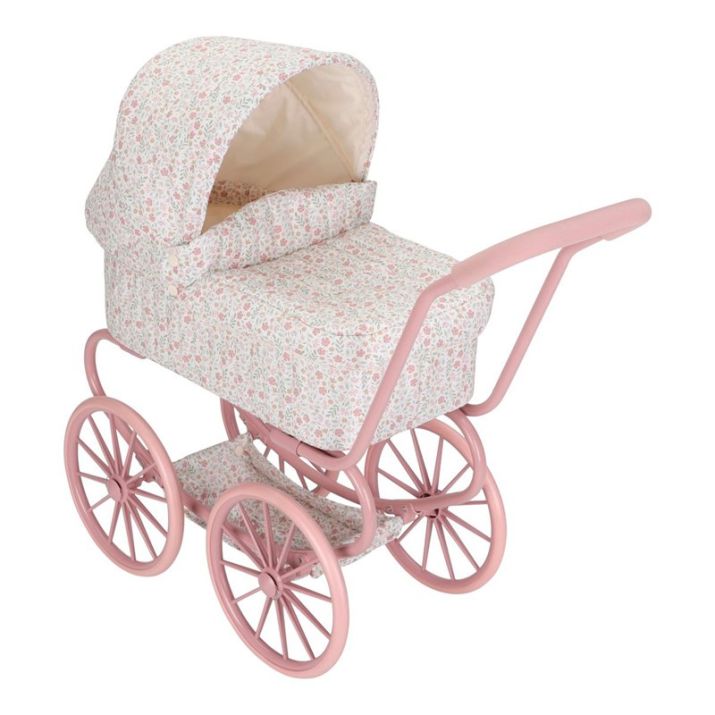 Carrito con capazo muñecas metal flores - Little Dutch