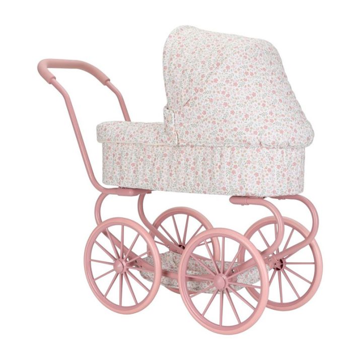 Carrito con capazo muñecas metal flores - Little Dutch