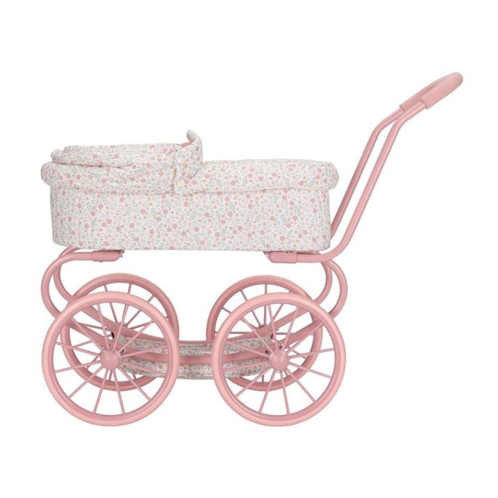 Carrito con capazo muñecas metal flores - Little Dutch