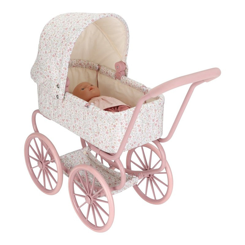Carrito con capazo muñecas metal flores - Little Dutch